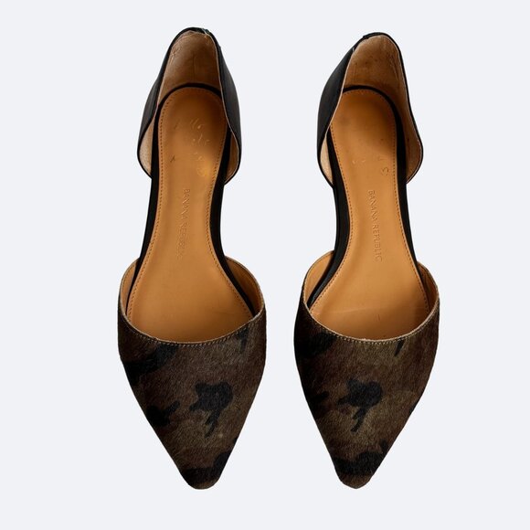 Banana Republic Womens D'Orsay Flats Sz 7 Camo Calf Hair Pointed Toe - Picture 2 of 8